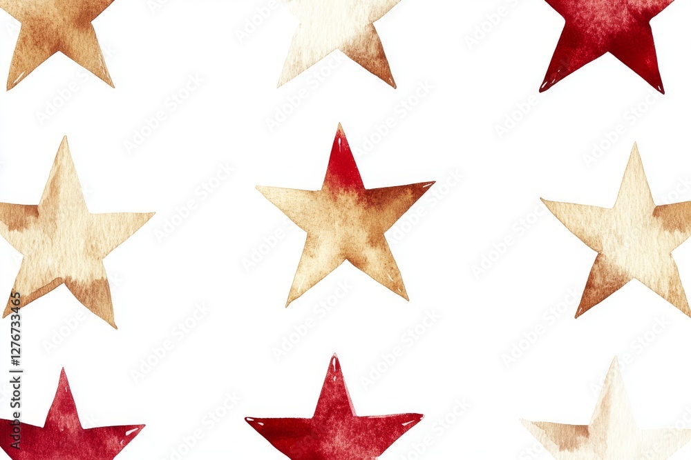 Obraz premium A continuous watercolor pattern of delightful red and beige stars on a white base, suitable for playful design elements in a child's room decor