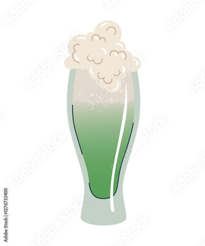 A glass of green beer. Pinta green beer symbol of St. Patrick’s Day. Hand drawn flat vector illustration isolated on a white background.