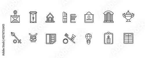 Minimalist line icons of historical structures and artifacts. Vector