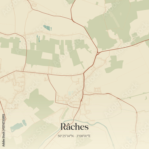 Vintage map of Râches, France.