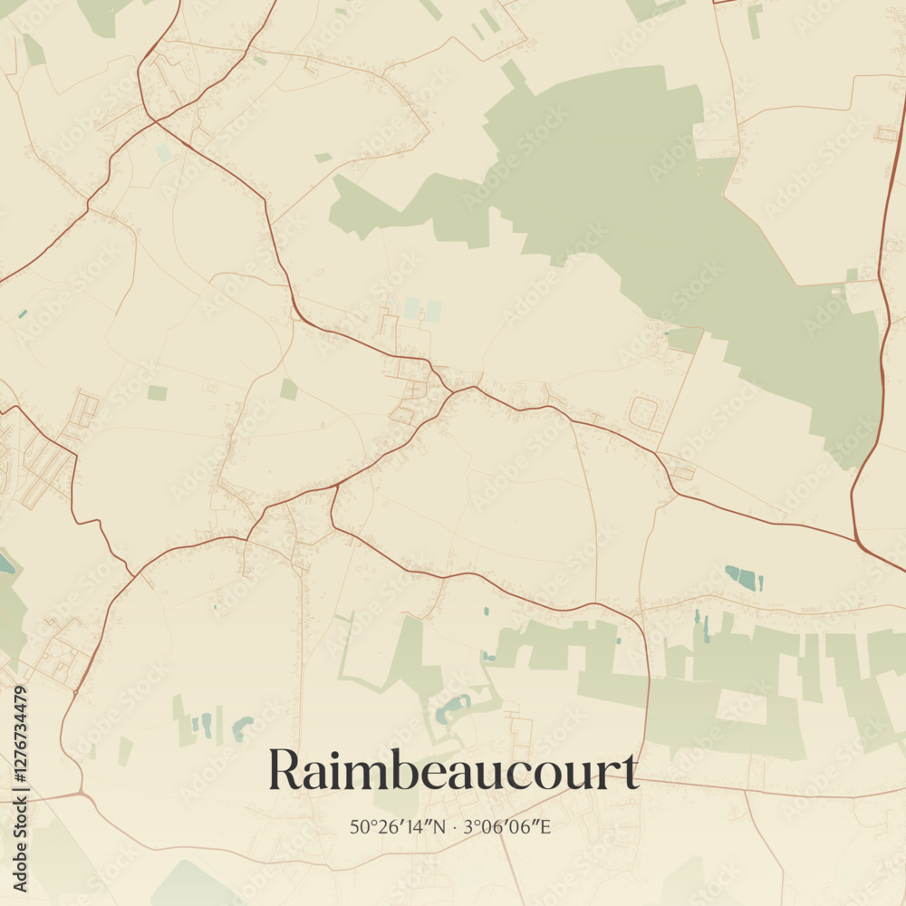 Fototapeta premium Vintage map of Raimbeaucourt, France.