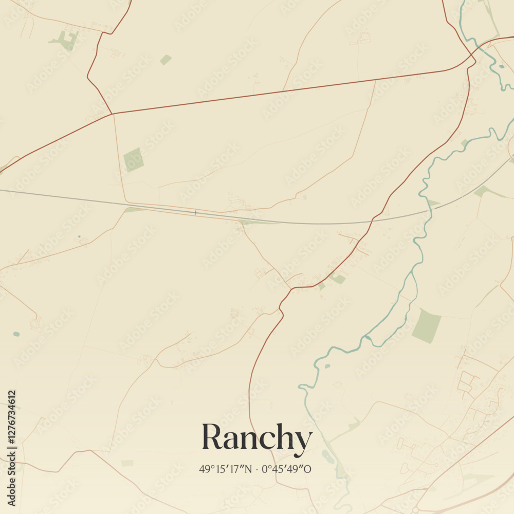 Fototapeta premium Vintage map of Ranchy, France.