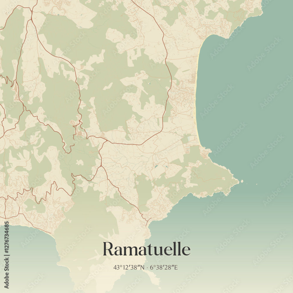 Obraz premium Vintage map of Ramatuelle, France.