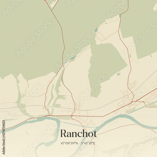 Vintage map of Ranchot, France.