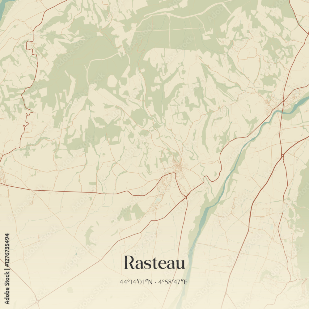Fototapeta premium Vintage map of Rasteau, France.