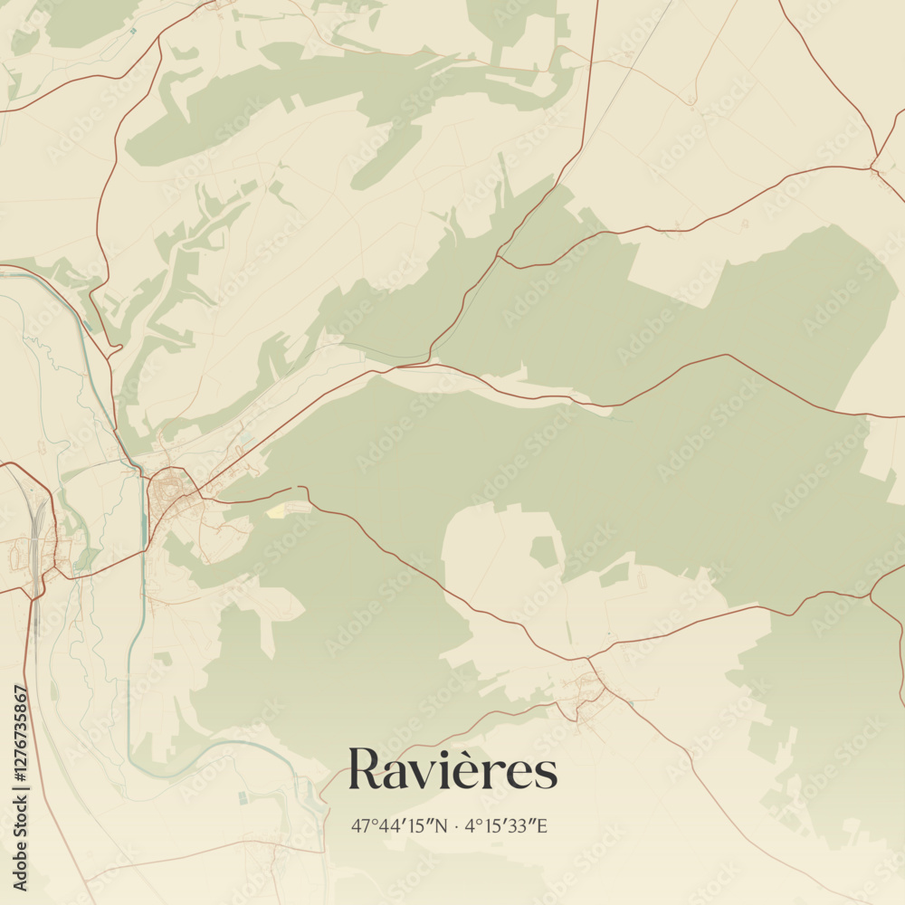 Obraz premium Vintage map of Ravières, France.