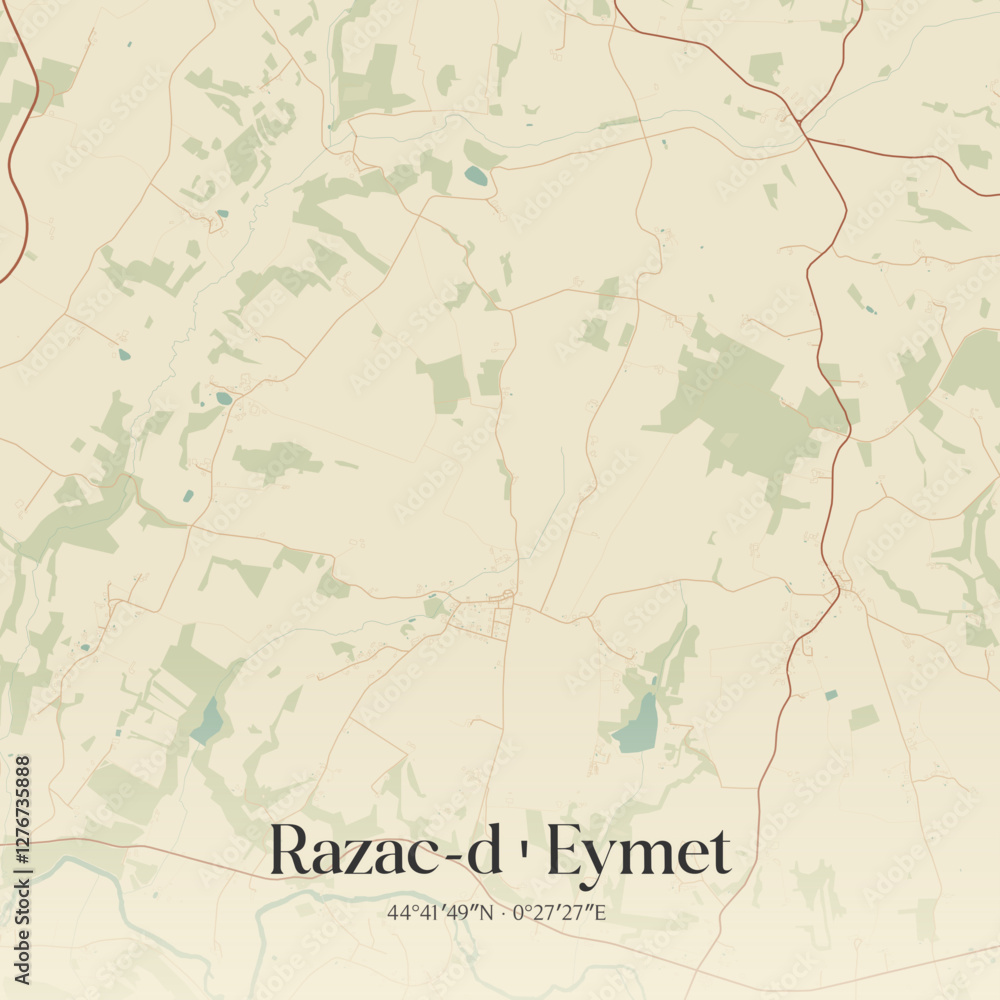 Fototapeta premium Vintage map of Razac-d'Eymet, France.