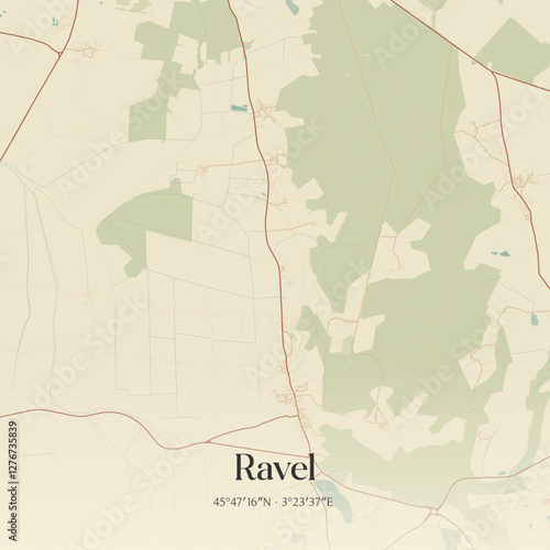 Vintage map of Ravel, France.