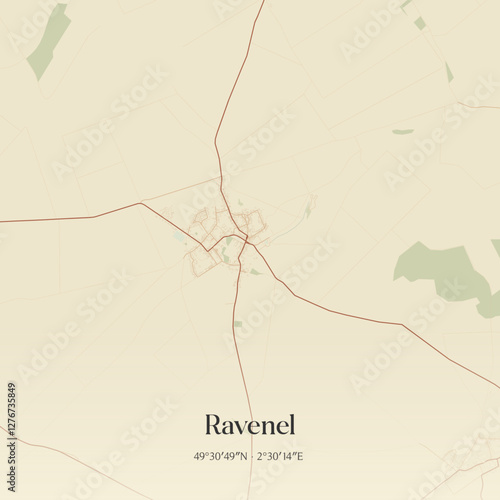 Vintage map of Ravenel, France.