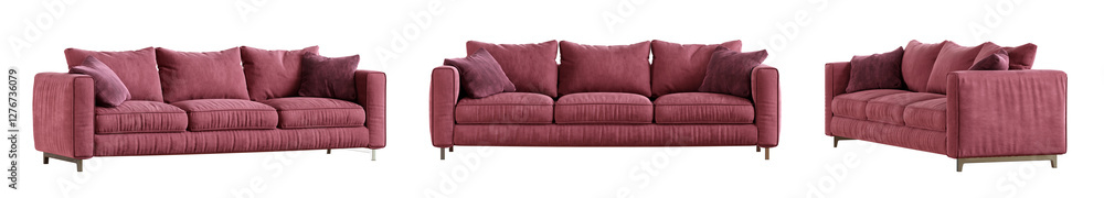 Fototapeta premium Three seater sofa set isolated on transparent background. 3D render. 3D illustration.