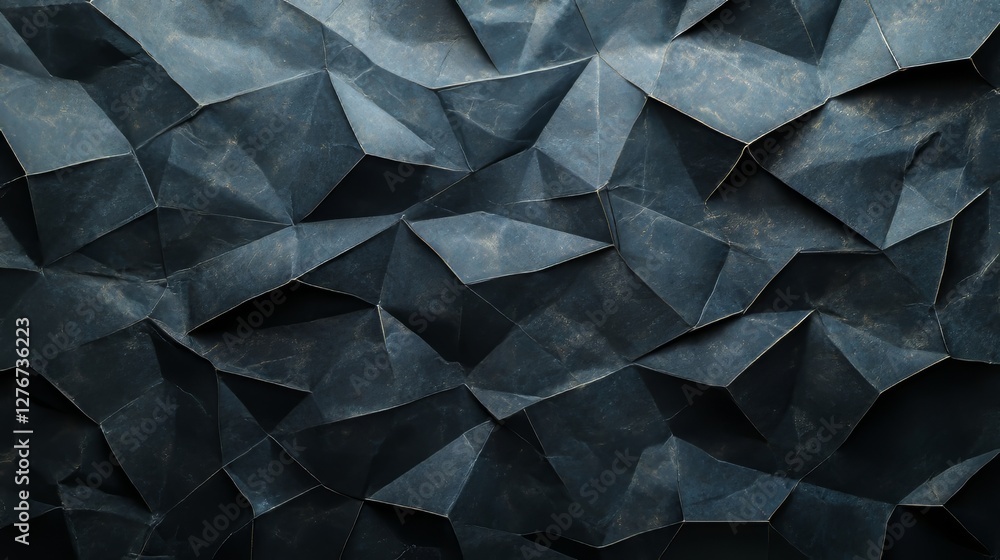 Fototapeta premium A polished, semi-gloss wall with a tile background. Triangular tile wallpaper with 3D black blocks, created in 3D