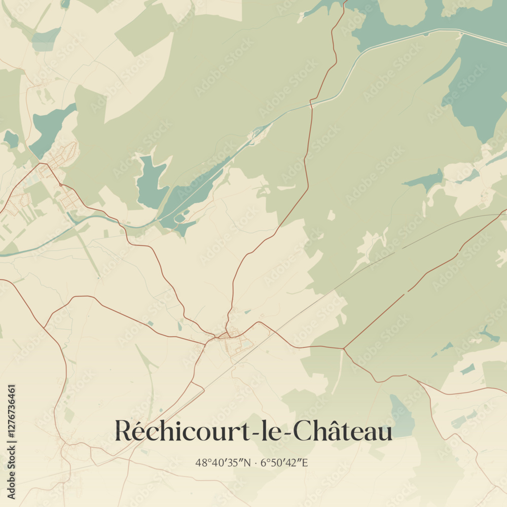 Fototapeta premium Vintage map of Réchicourt-le-Château, France.