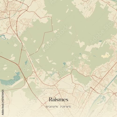 Vintage map of Raismes, France.