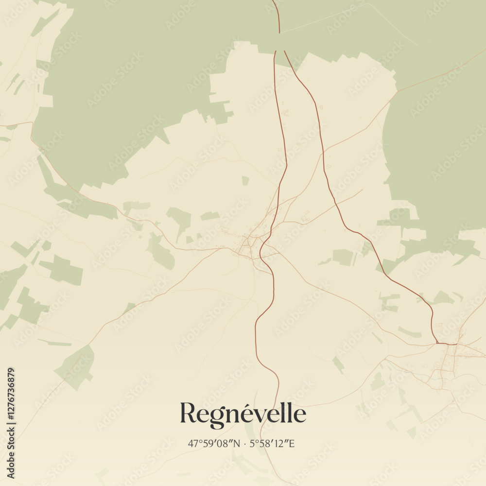Obraz premium Vintage map of Regnévelle, France.