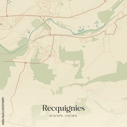 Vintage map of Recquignies, France.