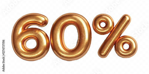 realistic 3d balloon number with percent sign for sale concept discount typography different gold colour style isolated on white background.