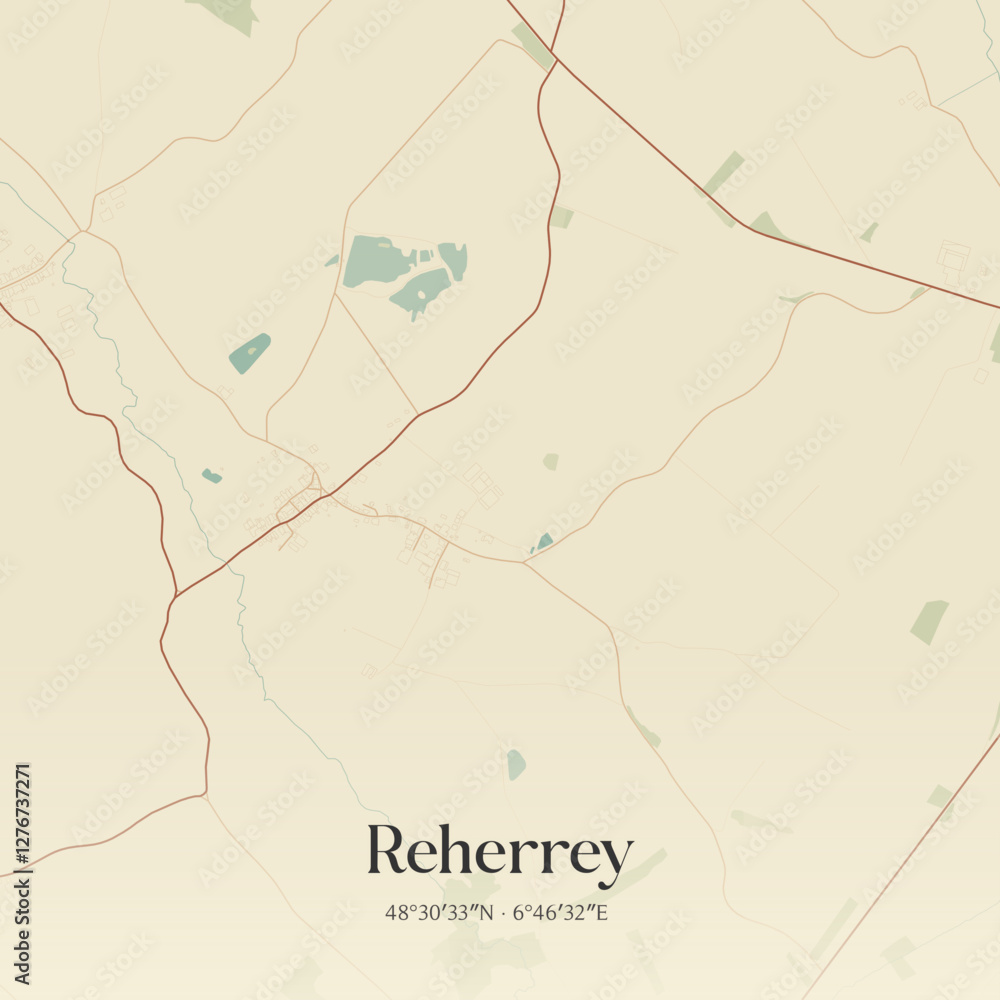 Fototapeta premium Vintage map of Reherrey, France.