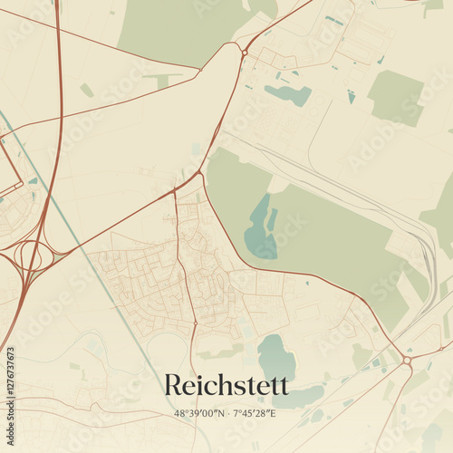 Vintage map of Reichstett, France.