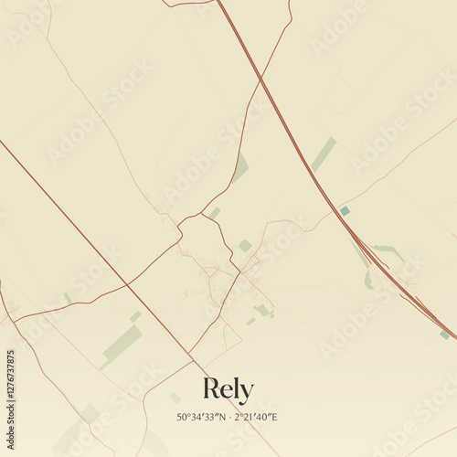 Vintage map of Rely, France.