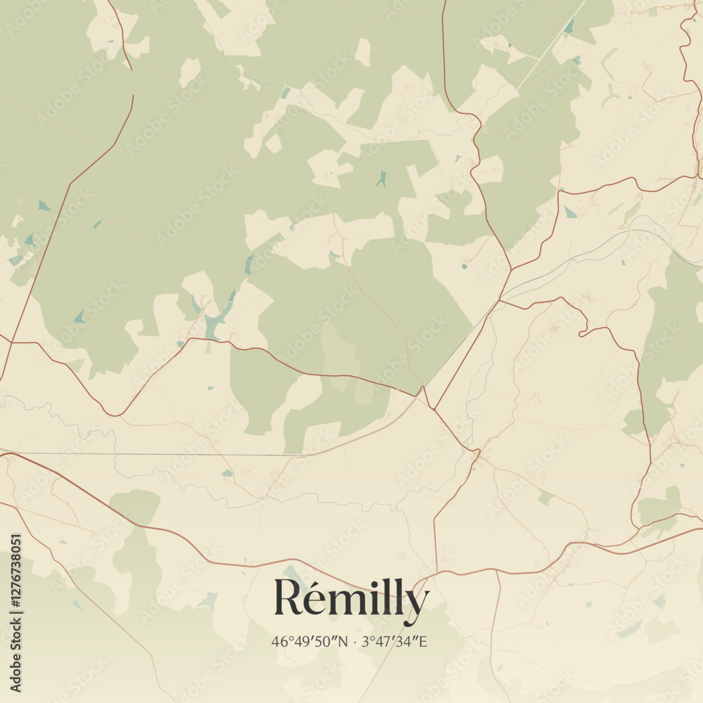 Fototapeta premium Vintage map of Rémilly, France.