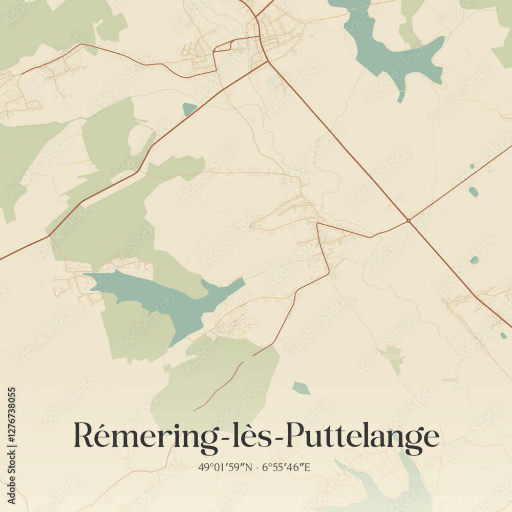 Fototapeta premium Vintage map of Rémering-lès-Puttelange, France.