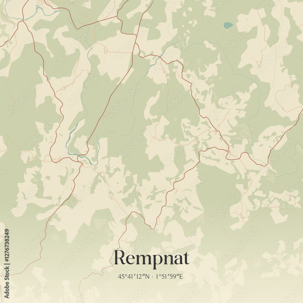 Fototapeta premium Vintage map of Rempnat, France.