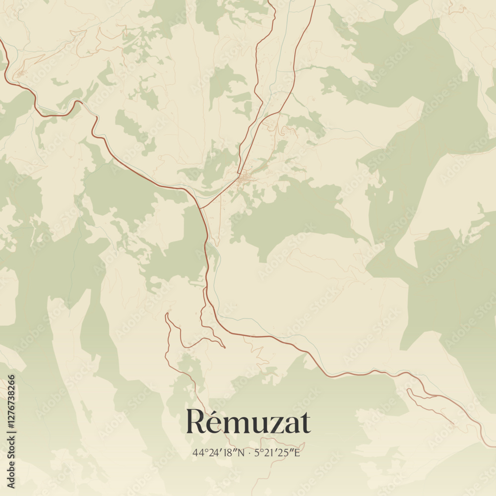 Fototapeta premium Vintage map of Rémuzat, France.