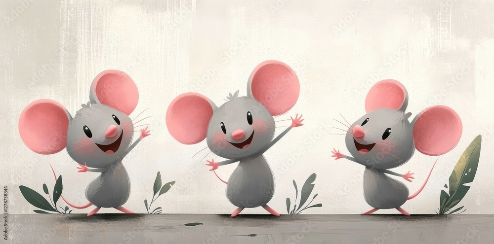 Obraz premium Three separate watercolor illustrations of mice, designed as clipart, isolated on a white background
