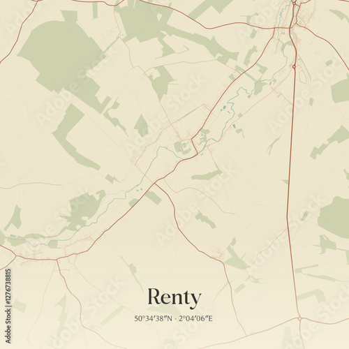Vintage map of Renty, France.