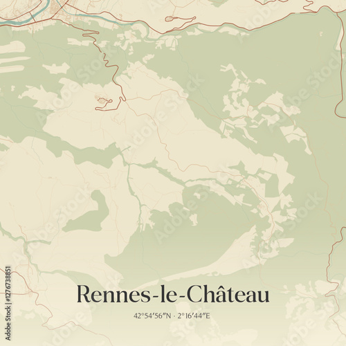 Vintage map of Rennes-le-Château, France.