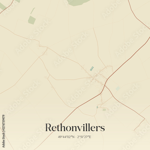 Vintage map of Rethonvillers, France.