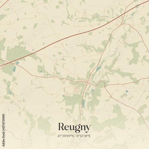 Vintage map of Reugny, France.