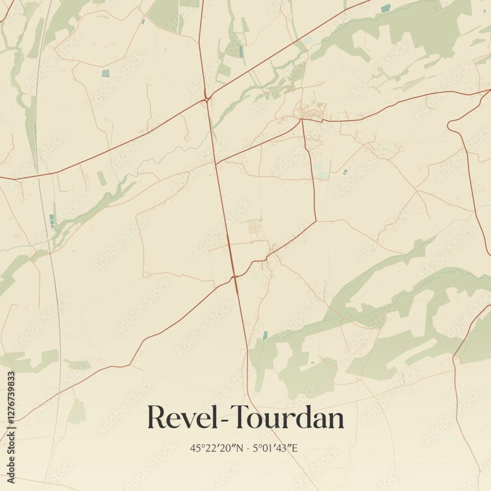 Fototapeta premium Vintage map of Revel-Tourdan, France.