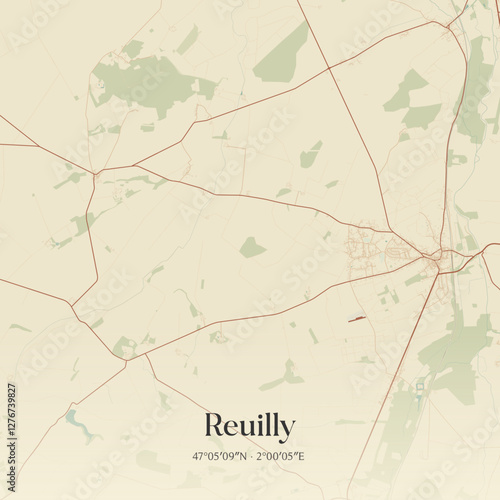 Vintage map of Reuilly, France.