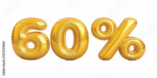 realistic 3d balloon number with percent sign for sale concept discount typography different gold colour style isolated on white background.