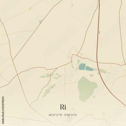 Vintage map of Ri, France.