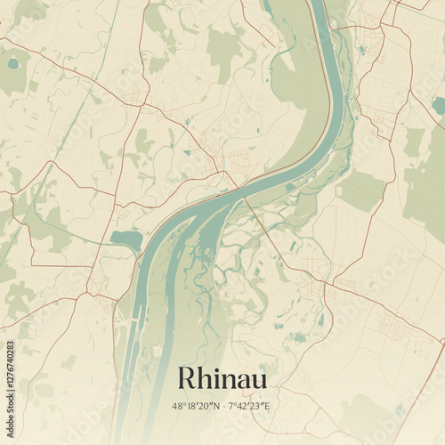 Vintage map of Rhinau, France.