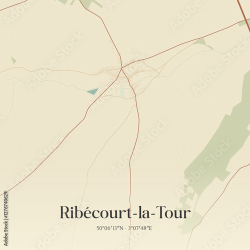 Vintage map of Ribécourt-la-Tour, France.