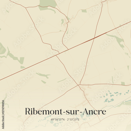 Vintage map of Ribemont-sur-Ancre, France.