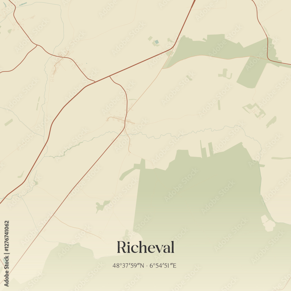 Fototapeta premium Vintage map of Richeval, France.