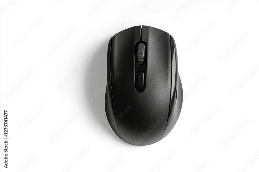 Black wireless mouse on white background, top view. Neural network AI generated Black wireless mouse on white background, top view. Neural network AI generated