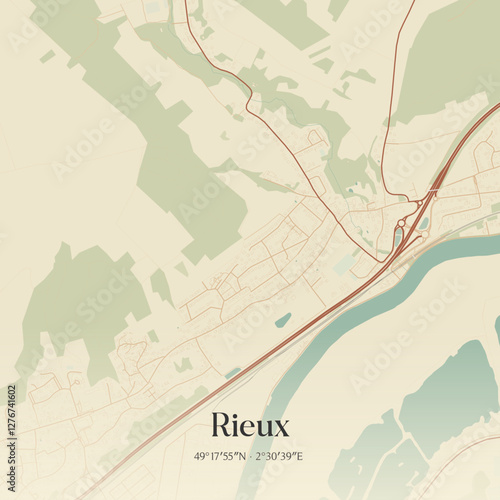 Vintage map of Rieux, France.