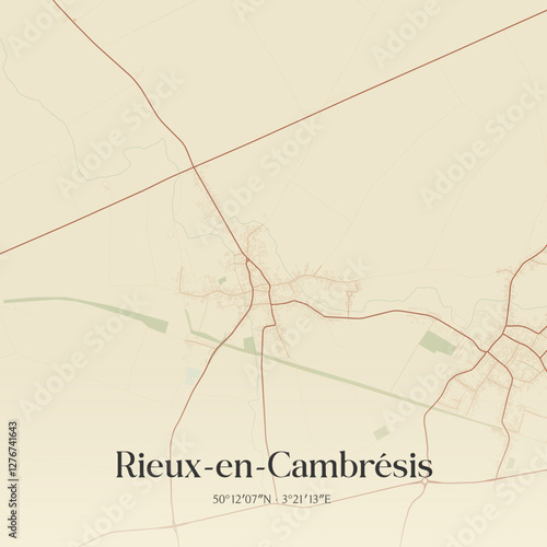 Vintage map of Rieux-en-Cambrésis, France.