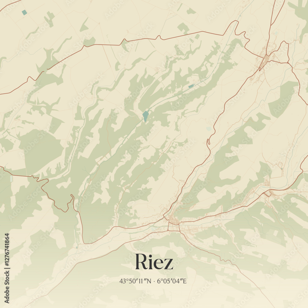 Fototapeta premium Vintage map of Riez, France.