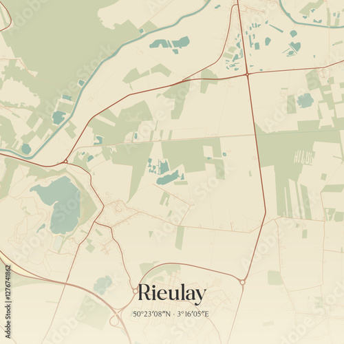 Vintage map of Rieulay, France.