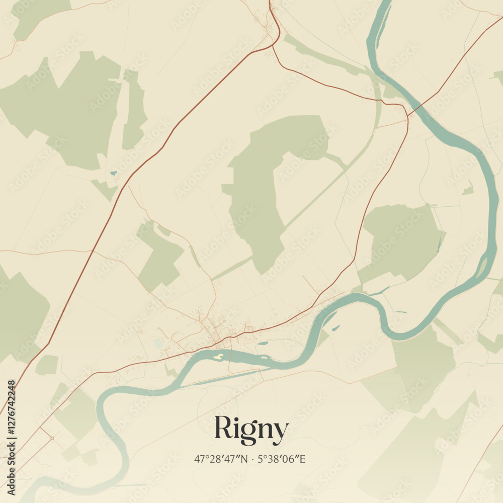 Obraz premium Vintage map of Rigny, France.