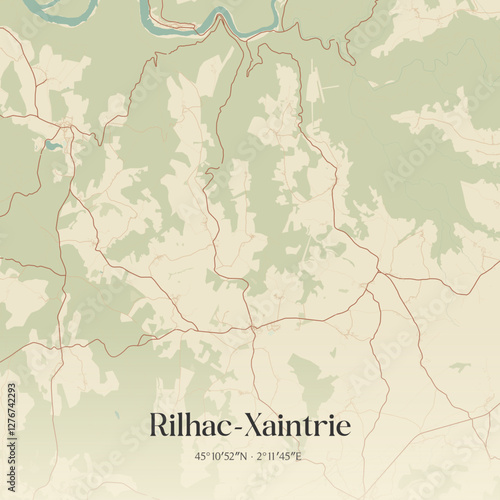 Vintage map of Rilhac-Xaintrie, France.