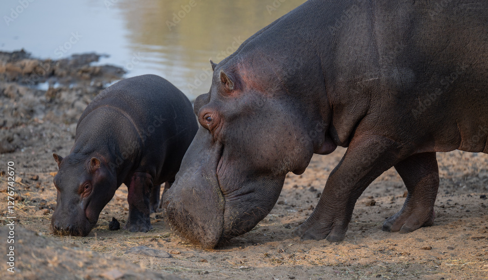 Afrikanische Tiere Flusspferde genannt Nilpferd - Hippo, im Krüger National Park - Kruger Nationalpark Südafrika