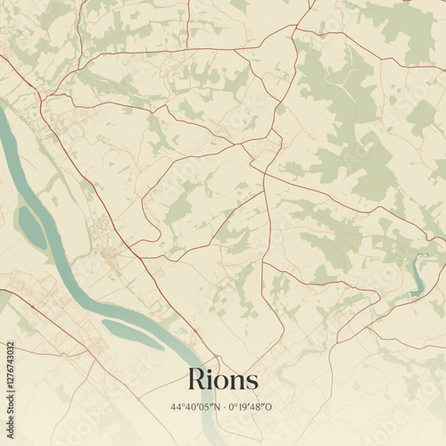 Vintage map of Rions, France.
