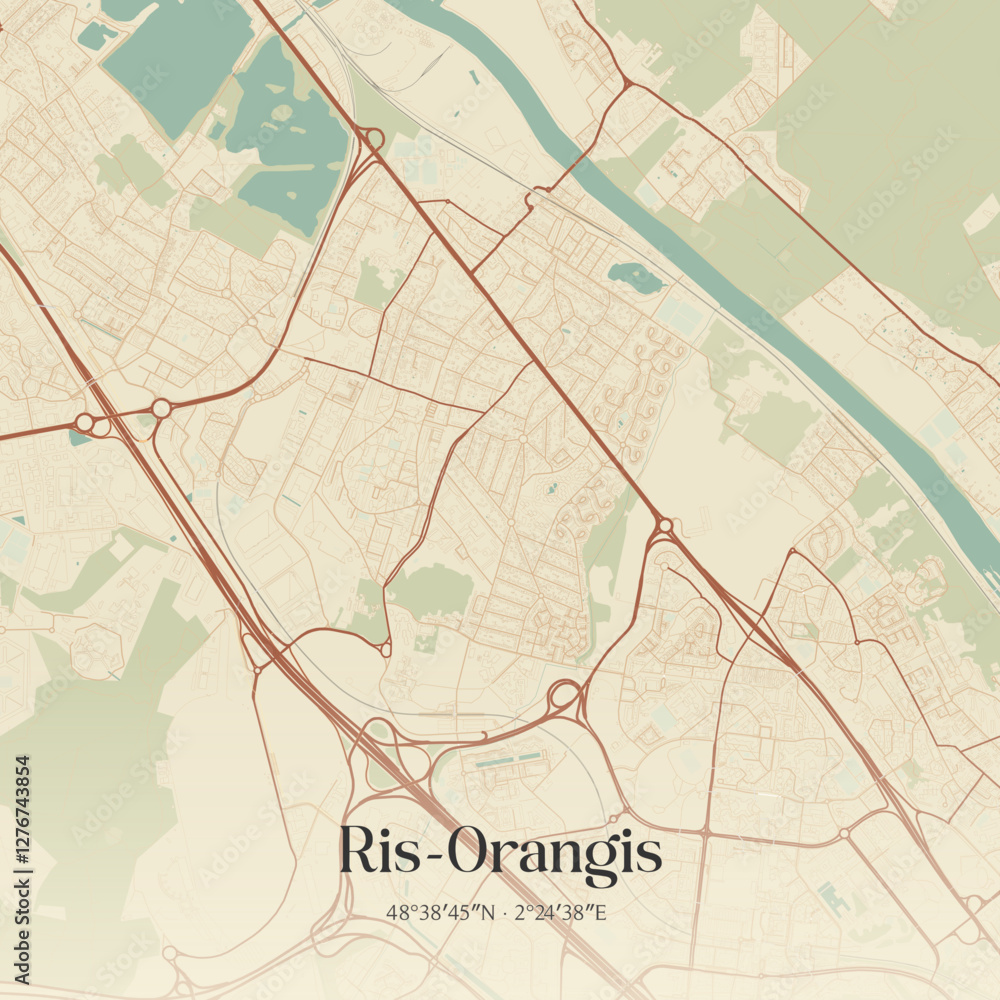 Fototapeta premium Vintage map of Ris-Orangis, France.